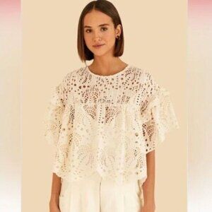 FARM Rio Off white Palm Tree Richilier Blouse - Size Medium